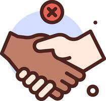 Two hands shaking hands with a red cross over it vector