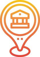 A bank building icon with a yellow and orange background vector