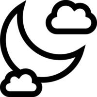 A black and white crescent with clouds vector