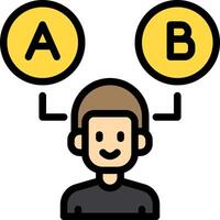 A man is thinking about two letters and a b vector