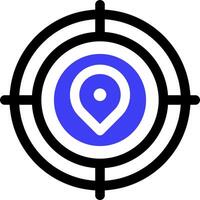 A blue and black icon with a pin in the center vector