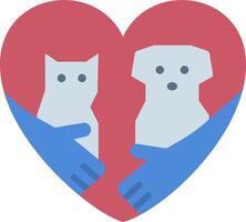 A dog and cat are holding hands in front of a heart vector