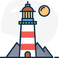 A lighthouse with a sun and moon in the background vector