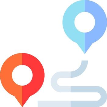 Two map markers with a road and a path vector