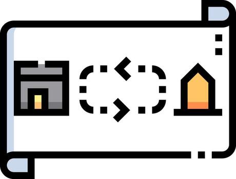 un Desplazarse con un casa y un fuego en eso vector