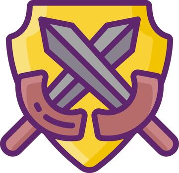 Two crossed swords on a shield with a yellow background vector