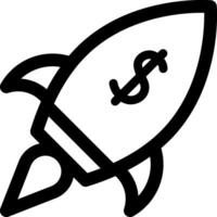 A black and white illustration of a rocket with a dollar sign vector