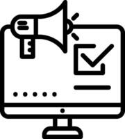 A computer monitor with a megaphone and check mark vector