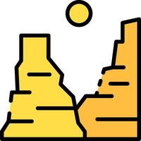 A yellow and orange mountain with a sun in the sky vector