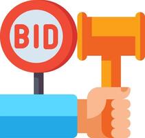 A hand holding a hammer and a sign that says bid vector