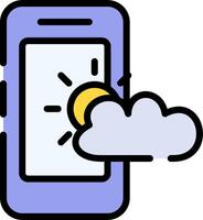A phone with a cloud and sun on it vector