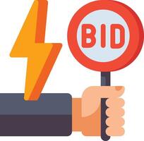 Bidder holding a bid sign with lightning bolt vector