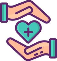 Two hands holding a heart and a plus sign vector