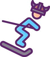 A person skiing down a slope with a helmet on vector