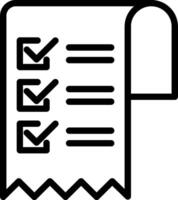 A black and white icon of a check list vector