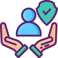Two hands holding a shield and a person vector
