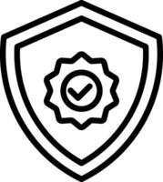 A black and white icon of a shield with a check mark vector