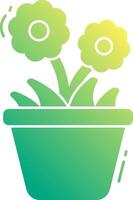 A green flower pot with two flowers in it vector