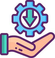 A hand holding a gear wheel with an arrow pointing to it vector