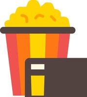 A movie ticket and popcorn in a bucket vector