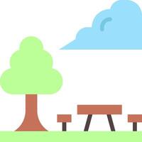 A picnic table and bench with a tree in the background vector