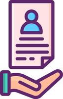 Hand holding a document and a person on it vector