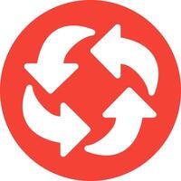 A red circular icon with three arrows vector