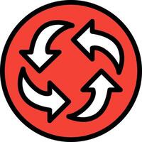 A red circle with three arrows in it vector