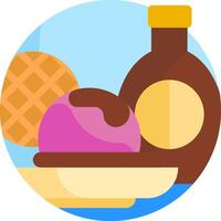 An illustration of a waffle, ice cream and a bottle of syrup vector