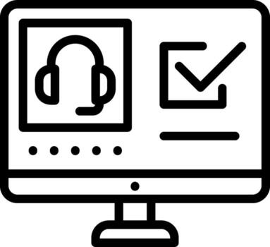 un computadora monitor con auriculares y un cheque marca vector