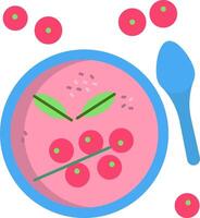 A bowl of soup with cherries and a spoon vector