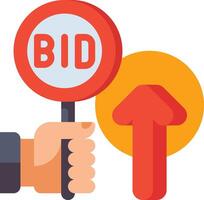 Bid sign with an arrow pointing up and a hand holding a bid sign vector