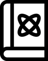 A black and white icon of a book with an atom symbol vector