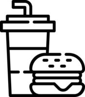 A hamburger and drink are shown in a line drawing vector