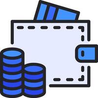 Wallet with credit card and coins icon vector