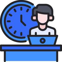 A man sitting at a desk with a clock behind him vector