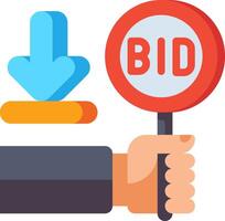 A hand holding a bid sign and a sign with a down arrow vector