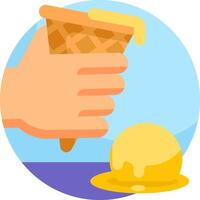 A hand holding a cone of ice cream and a spoon vector