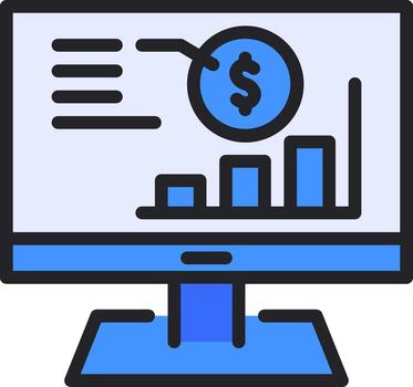 un computadora monitor con un grafico y dólar firmar vector