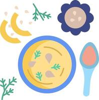 A bowl of soup with a spoon, spoon, and a banana vector