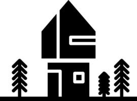 A black and white logo of a house with trees vector