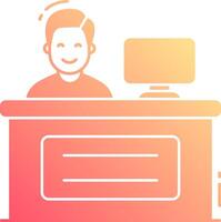A man is sitting at a desk with a computer vector