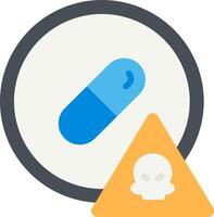 A pill and a skull icon next to a warning sign vector
