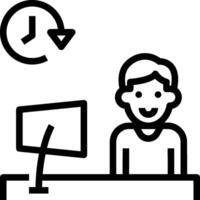 A man is sitting at a desk with a clock on the wall vector