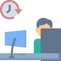 A man is sitting at a desk with a computer and a clock vector