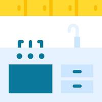 A kitchen with a sink, stove and refrigerator vector