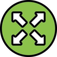 A green circle with three arrows pointing in different directions vector