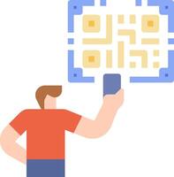 A man holding up a qr code on his phone vector