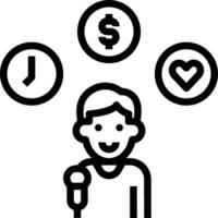 A man holding a microphone and a dollar sign vector