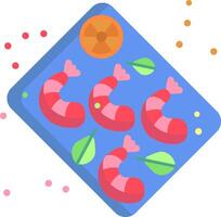 A tray with shrimp and orange slices vector